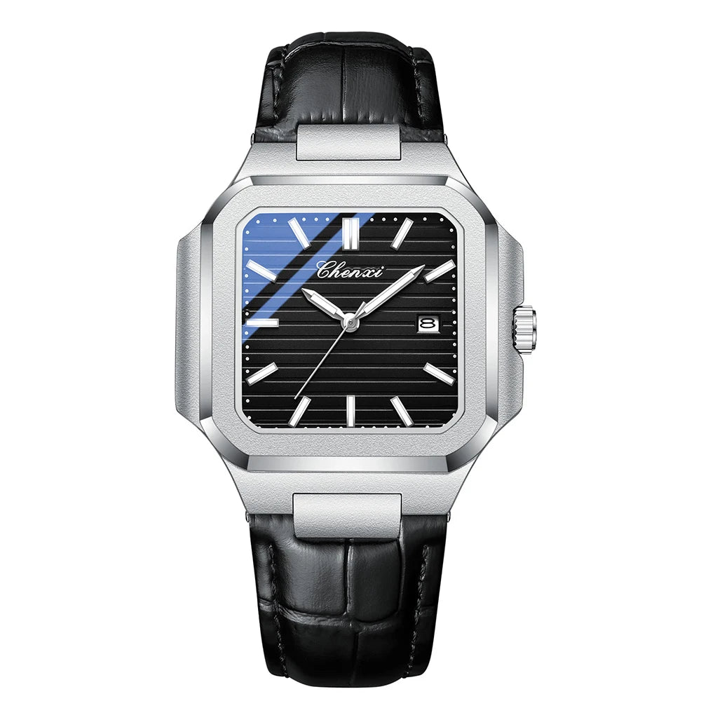 Marca CHENXI, relojes para hombre, reloj de pulsera de cuarzo de cuero, reloj luminoso resistente al agua, reloj cuadrado para hombres, regalos informales de negocios