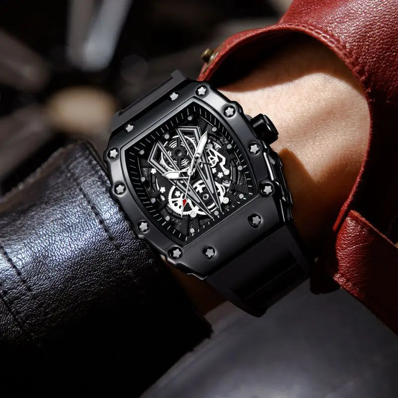 Reloj deportivo UTHAI BK131 para hombre, reloj de cuarzo con forma de barril de vino a la moda, relojes con luz nocturna y calendario resistente al agua para hombre