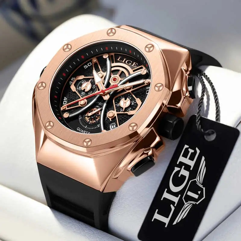Reloj LIGE, nuevo Reloj de lujo para hombre, relojes de cuarzo para hombre, Reloj luminoso resistente al agua para hombre, Reloj de pulsera deportivo con cronógrafo y fecha