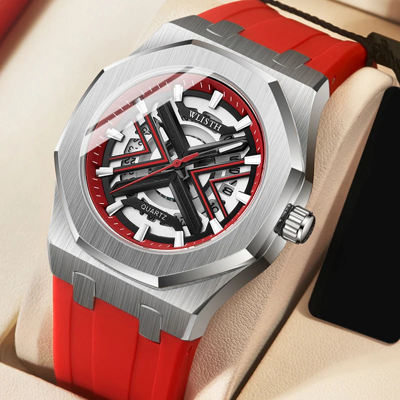 2025 nuevos relojes de moda para Hombre, Reloj de cuarzo con Esfera Grande de lujo, correa de silicona informal, relojes deportivos para Hombre, Reloj para Hombre + caja