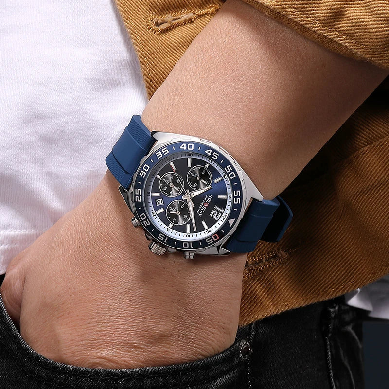 Reloj de cuarzo para hombre, cronógrafo con revestimiento dorado, movimiento japonés, esfera negra y verde