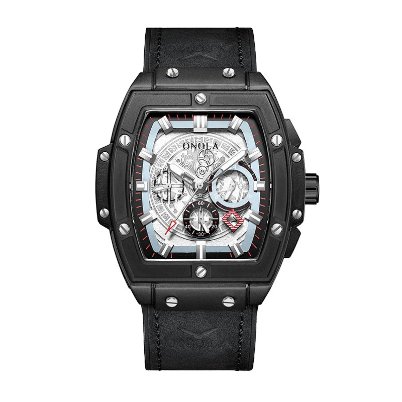 Relojes de lujo a la moda con diseño clásico en forma de barril para hombre ONOLA, reloj de cuarzo de cuero informal resistente al agua multifuncional para hombre