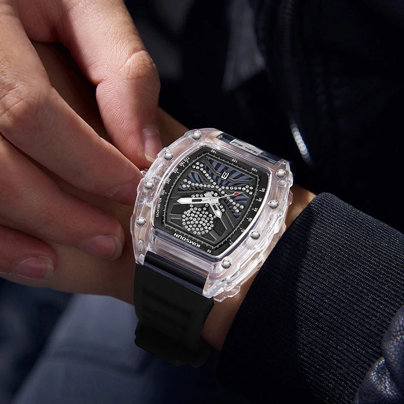 UTHAI-reloj deportivo de cuarzo para hombre, cronógrafo con forma de cubo de vino, Calavera personalizada, transparente, a la moda