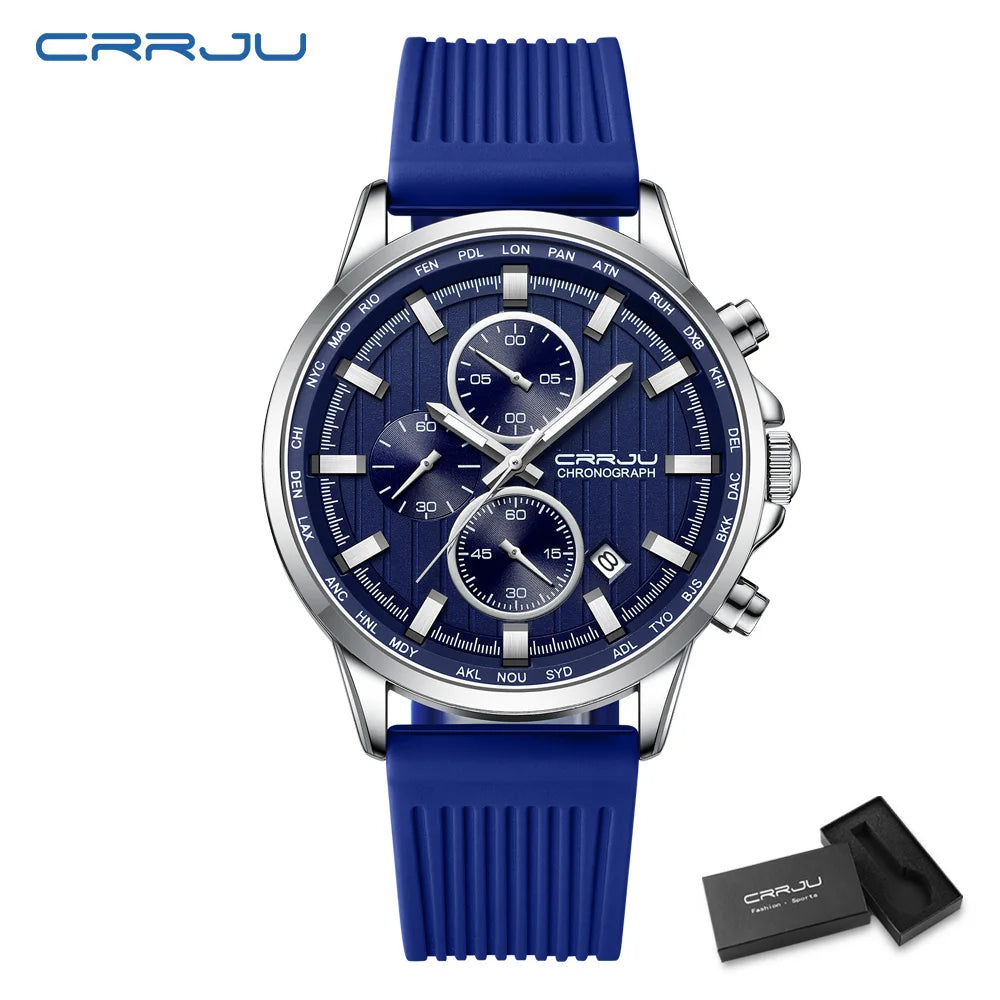 Relojes CRRJU para hombre, correa de silicona de marca superior, reloj de pulsera militar de cuarzo resistente al agua deportivo, reloj Masculino
