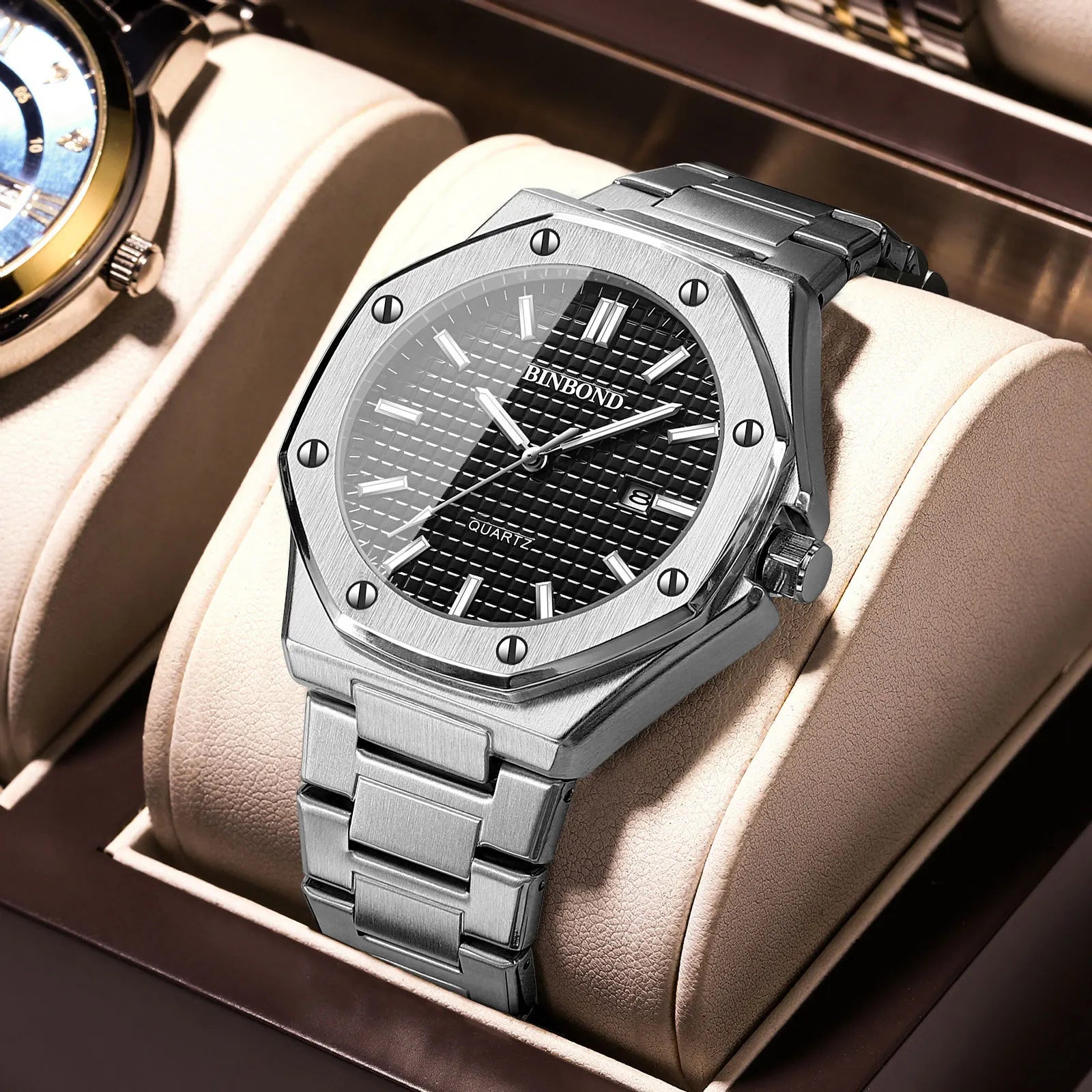 Reloj de hombre de negocios octogonal de alta gama con tornillos reloj de moda masculino resistente al agua relojes de cuarzo regalo