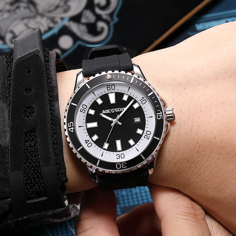 Reloj de pulsera deportivo para hombre, cronógrafo con correa de silicona, resistente al agua, luminoso, para buceo