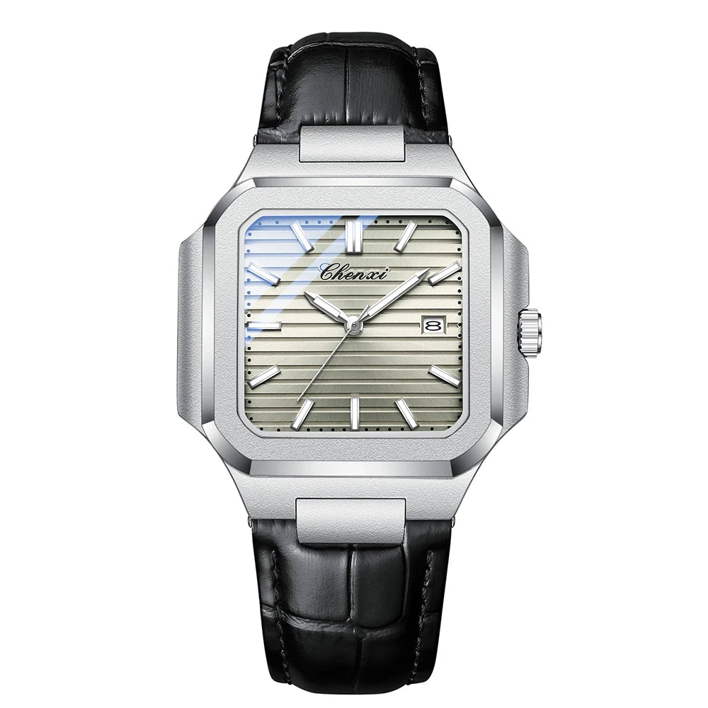 Marca CHENXI, relojes para hombre, reloj de pulsera de cuarzo de cuero, reloj luminoso resistente al agua, reloj cuadrado para hombres, regalos informales de negocios