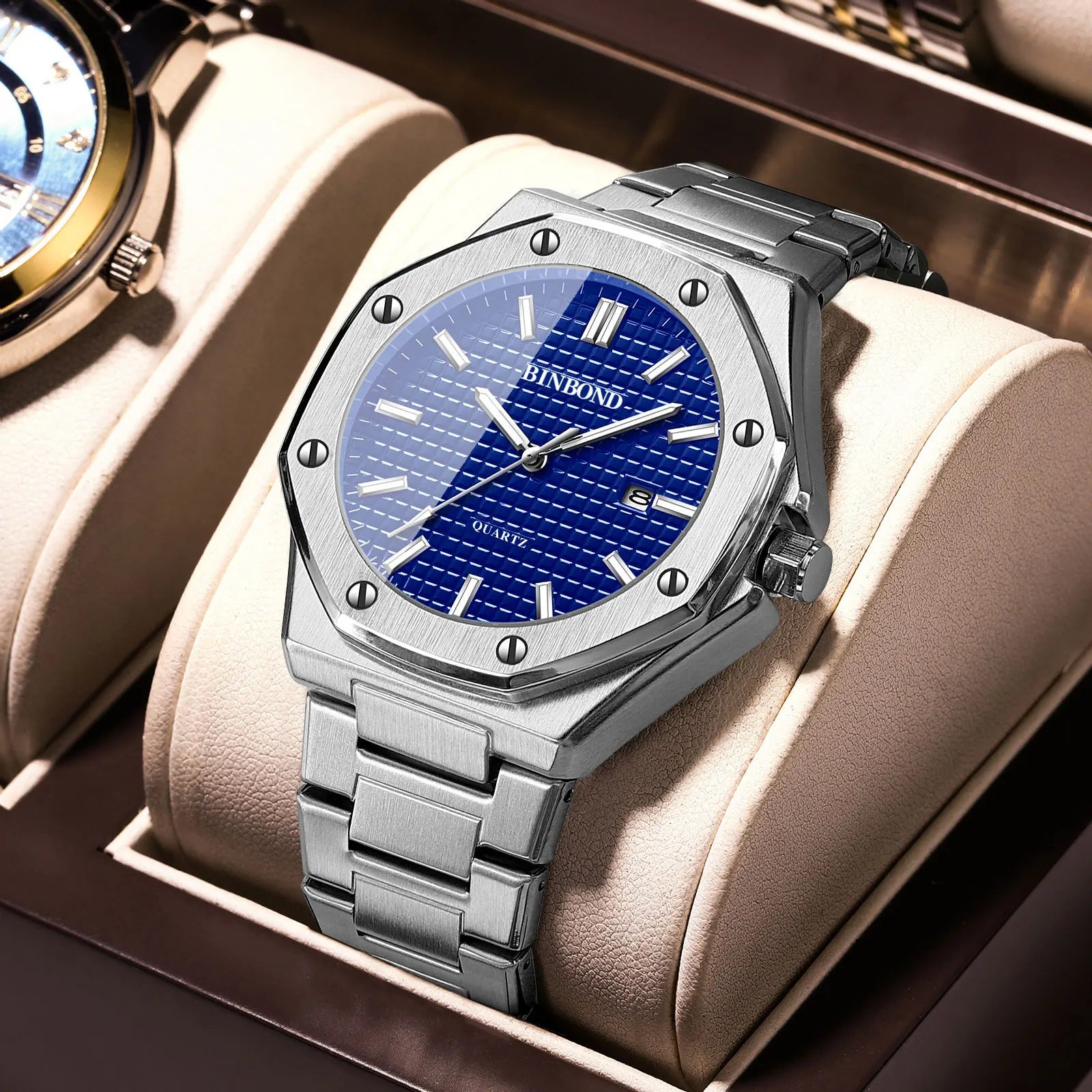Reloj de hombre de negocios octogonal de alta gama con tornillos reloj de moda masculino resistente al agua relojes de cuarzo regalo
