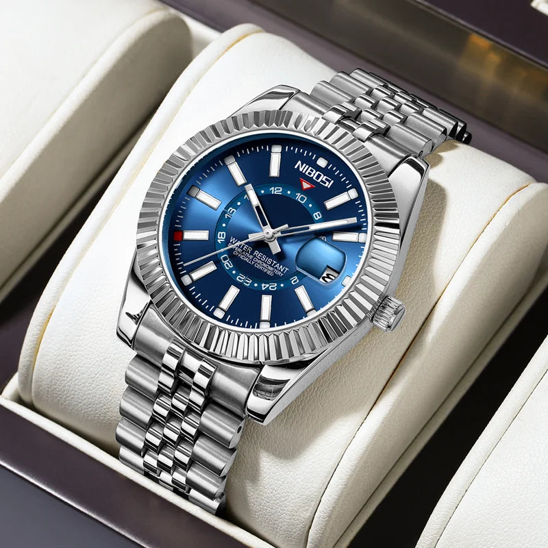 Reloj de pulsera NIBOSI de lujo para Hombre, Reloj deportivo resistente al agua con fecha luminosa para Hombre, relojes de cuarzo de acero inoxidable para Hombre, Reloj para Hombre