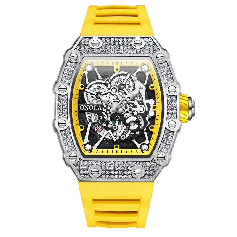 ONOLA-Reloj de lujo con incrustaciones de diamantes para hombre, pulsera de cuarzo resistente al agua con cinta, Masculino, novedad de 2022