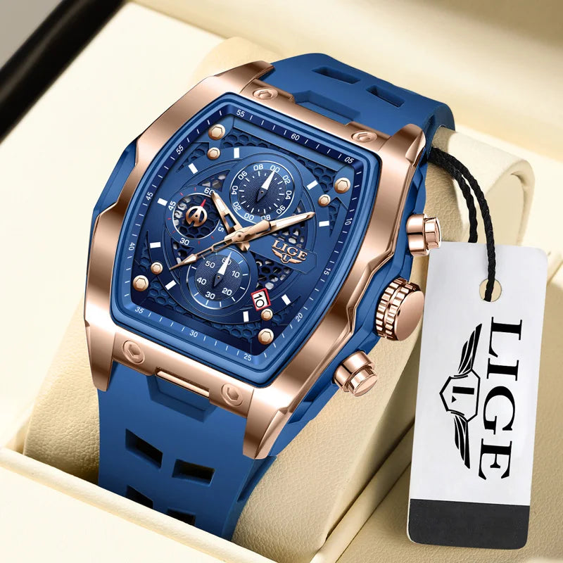 Reloj Masculino LIGE para hombre, reloj de pulsera de cuarzo resistente al agua de lujo, cronógrafo luminoso con fecha, reloj deportivo de silicona, relojes para hombre