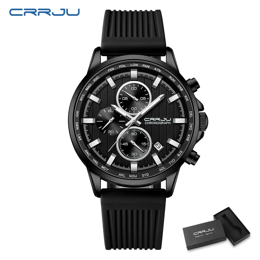 Relojes CRRJU para hombre, correa de silicona de marca superior, reloj de pulsera militar de cuarzo resistente al agua deportivo, reloj Masculino