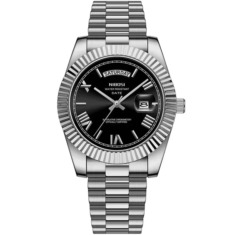 Relojes NIBOSI para Hombre, Reloj de lujo de marca superior para Hombre, relojes de pulsera de cuarzo resistentes al agua con fecha automática y semana, Reloj luminoso para Hombre