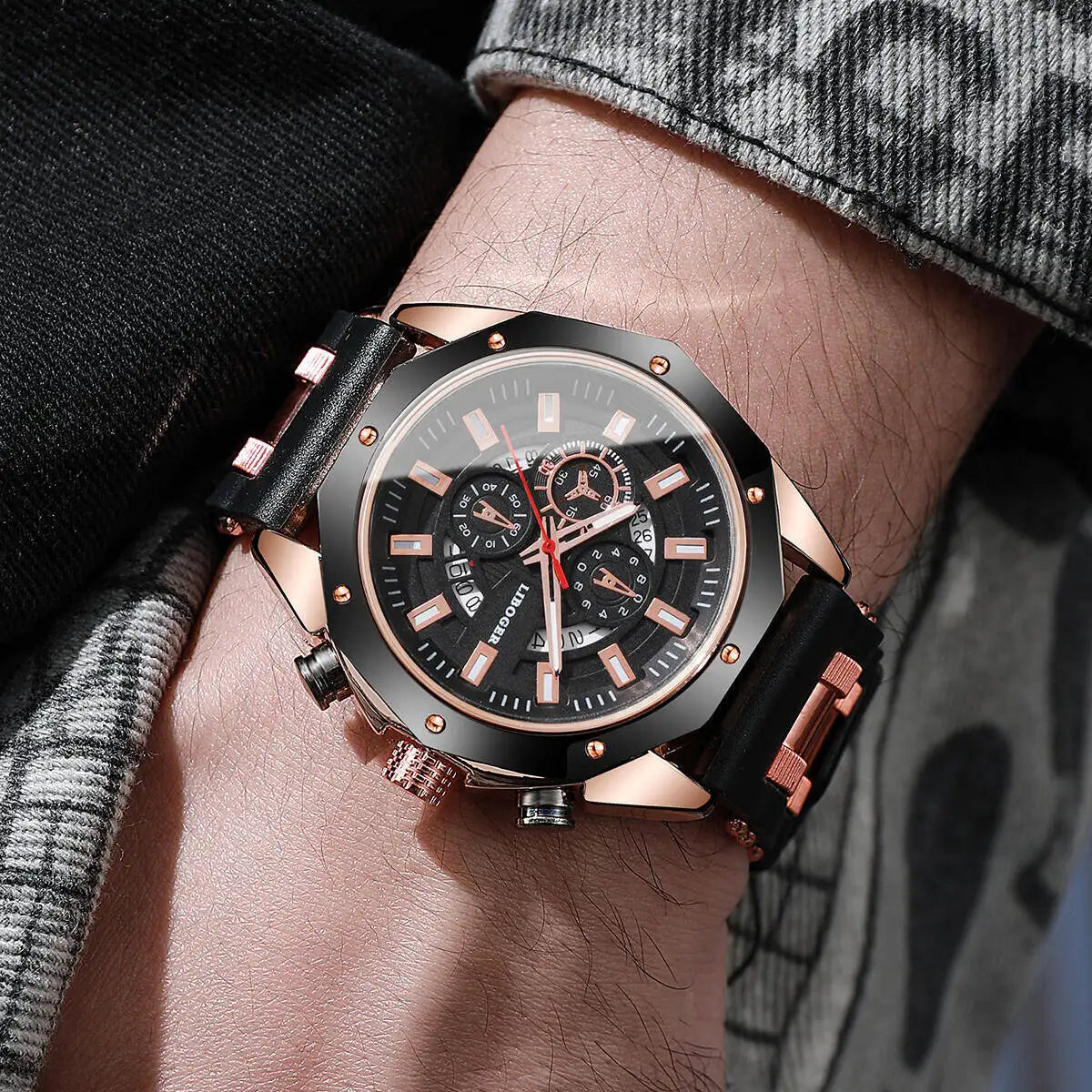 Reloj deportivo para hombre, cronógrafo de cuarzo con correa de silicona a la moda, con calendario de Fecha