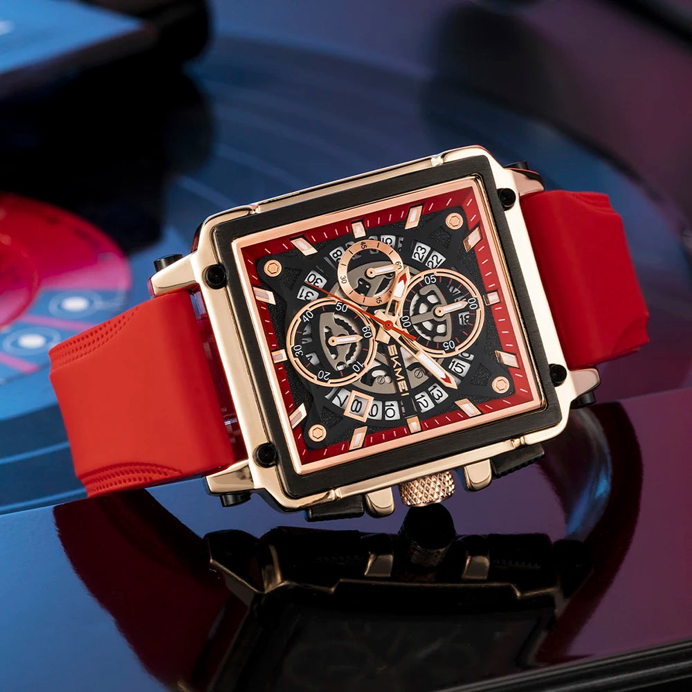 Reloj deportivo para hombre, relojes rectangulares únicos con esfera grande, bandas de silicona de cuarzo informales, relojes de pulsera con fecha automática