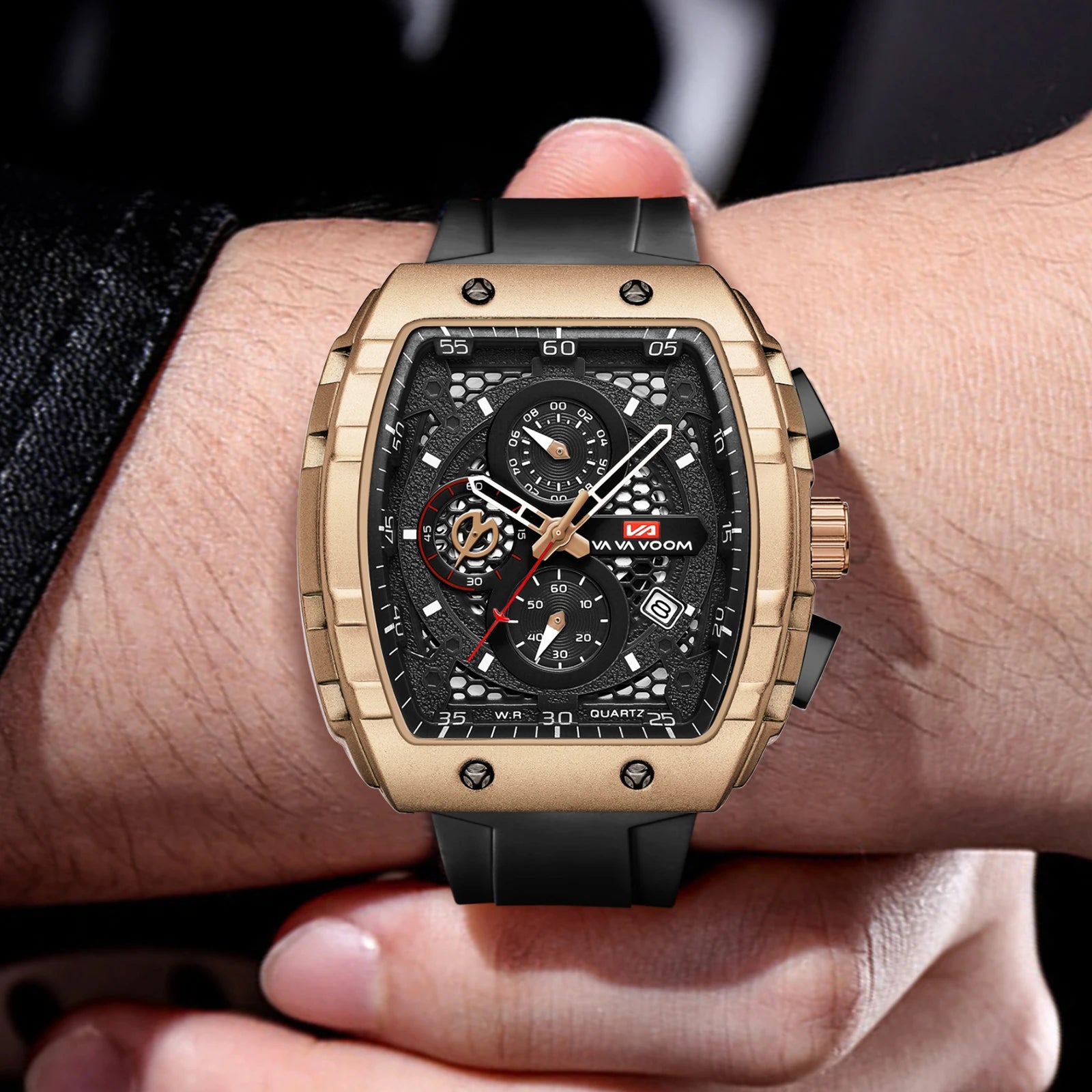 Reloj VAVA multicolor en forma de barril para hombre, correa de silicona, esfera multifunción, calendario, caja de aleación, deporte de cuarzo, resistente al agua 3ATM