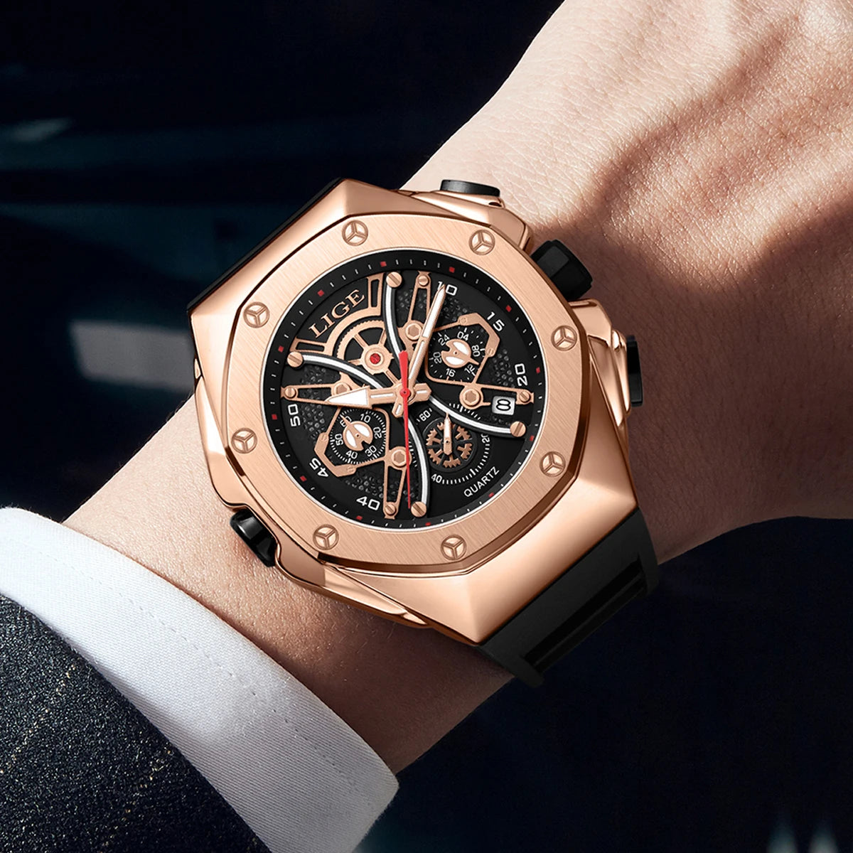 Reloj LIGE, nuevo Reloj de lujo para hombre, relojes de cuarzo para hombre, Reloj luminoso resistente al agua para hombre, Reloj de pulsera deportivo con cronógrafo y fecha