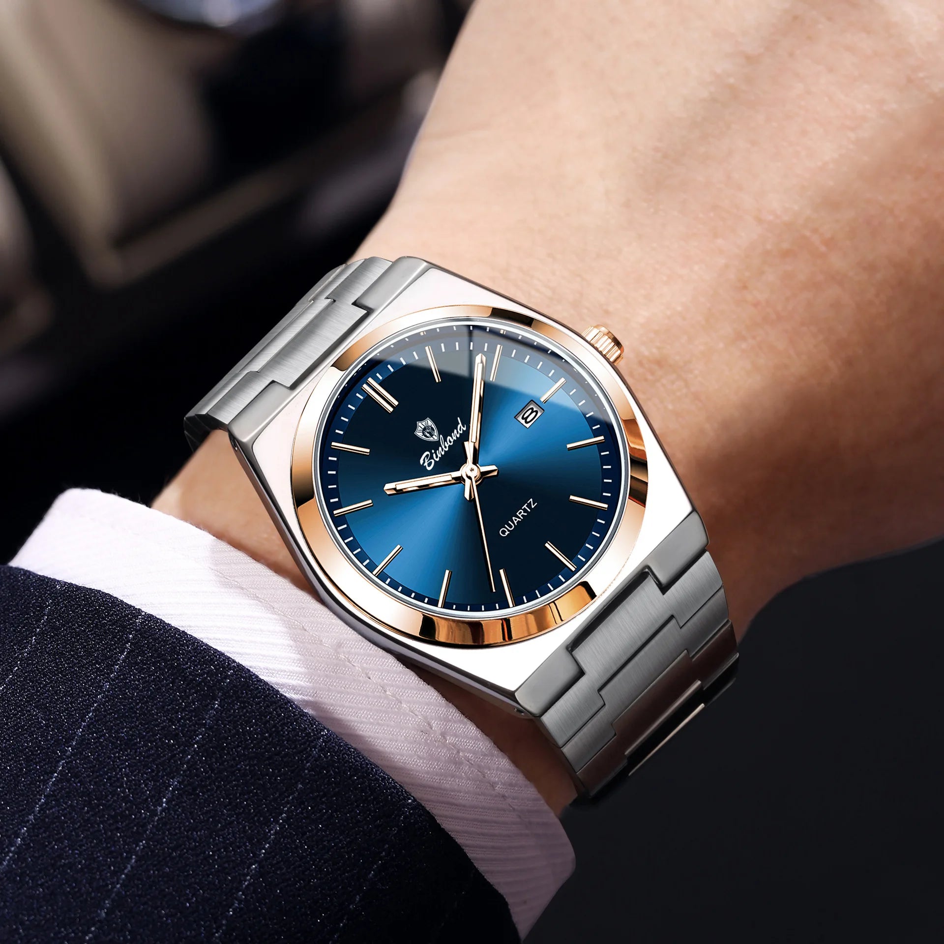 Reloj UTHAI para hombre, marca de lujo ligera, calendario de acero inoxidable, resistente al agua, reloj de cuarzo de moda para ocio y negocios para hombre