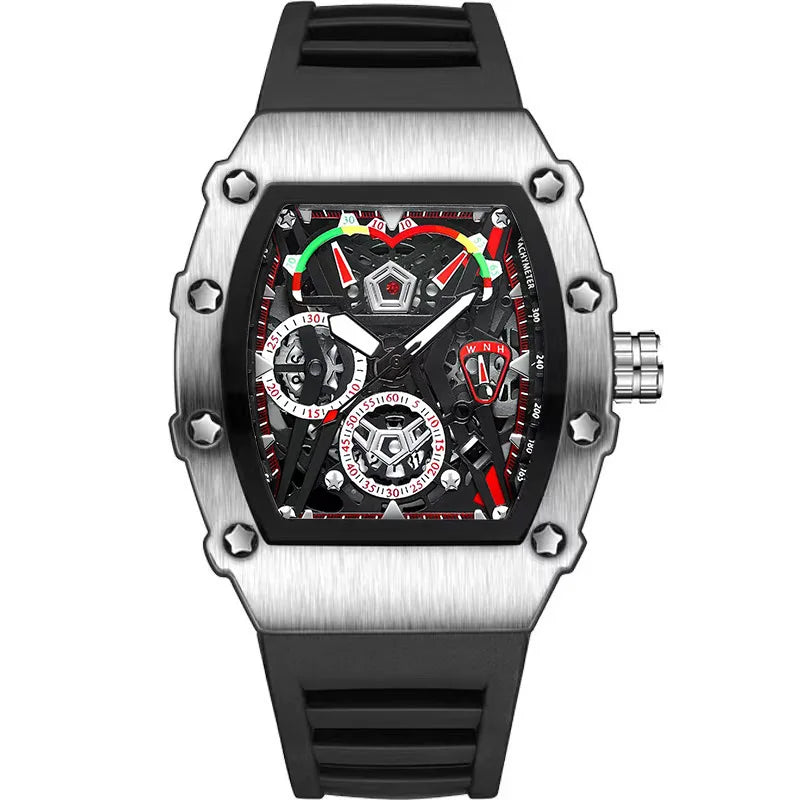 Reloj UTHAI CQ309 a la moda para hombre, reloj de cuarzo con luz nocturna resistente al agua, calendario, cubo de vino, correa de silicona, relojes para hombre