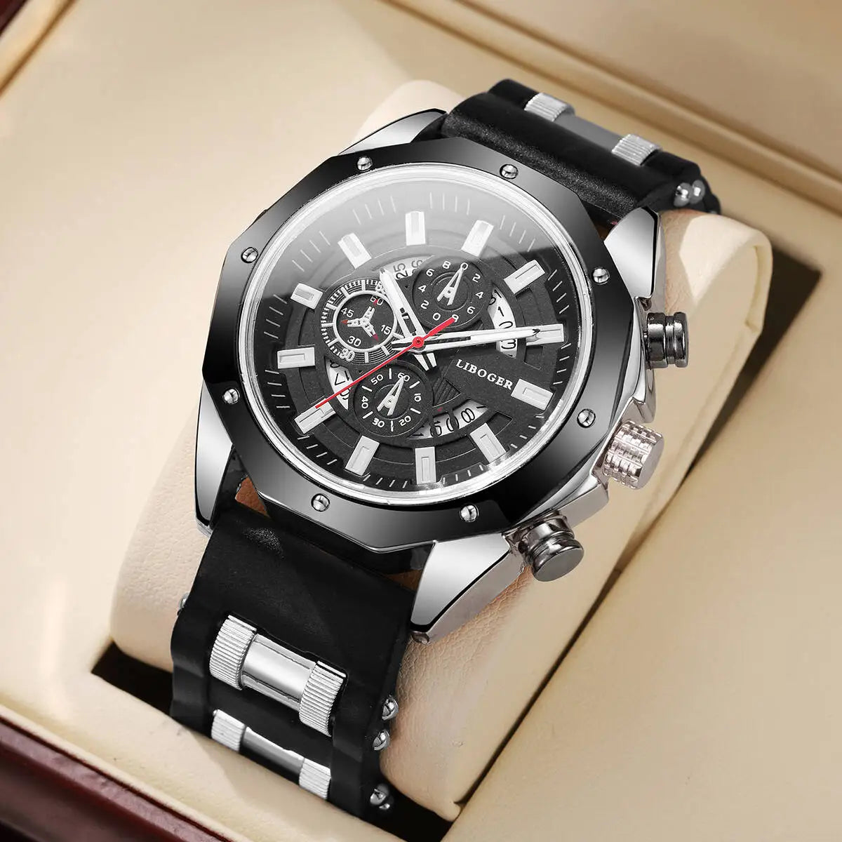 Reloj deportivo para hombre, cronógrafo de cuarzo con correa de silicona a la moda, con calendario de Fecha