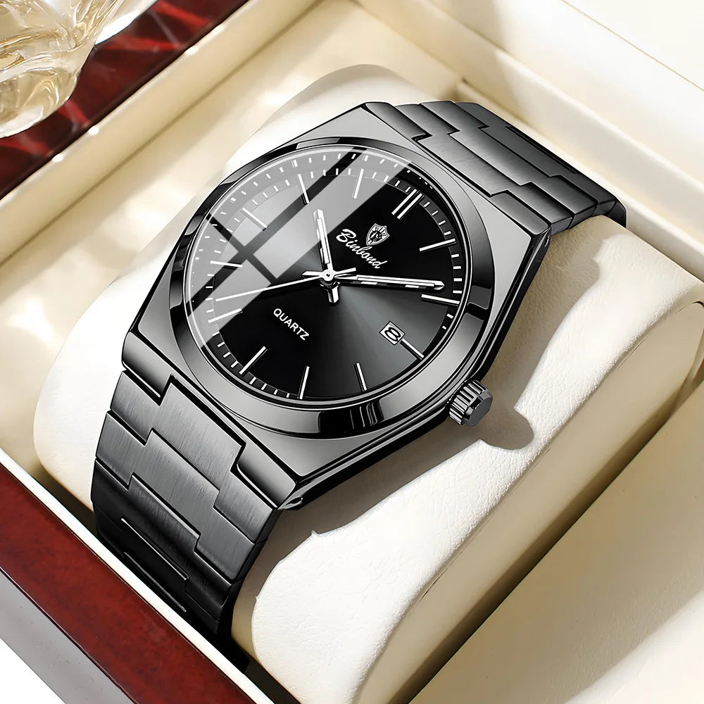 Reloj UTHAI para hombre, marca de lujo ligera, calendario de acero inoxidable, resistente al agua, reloj de cuarzo de moda para ocio y negocios para hombre