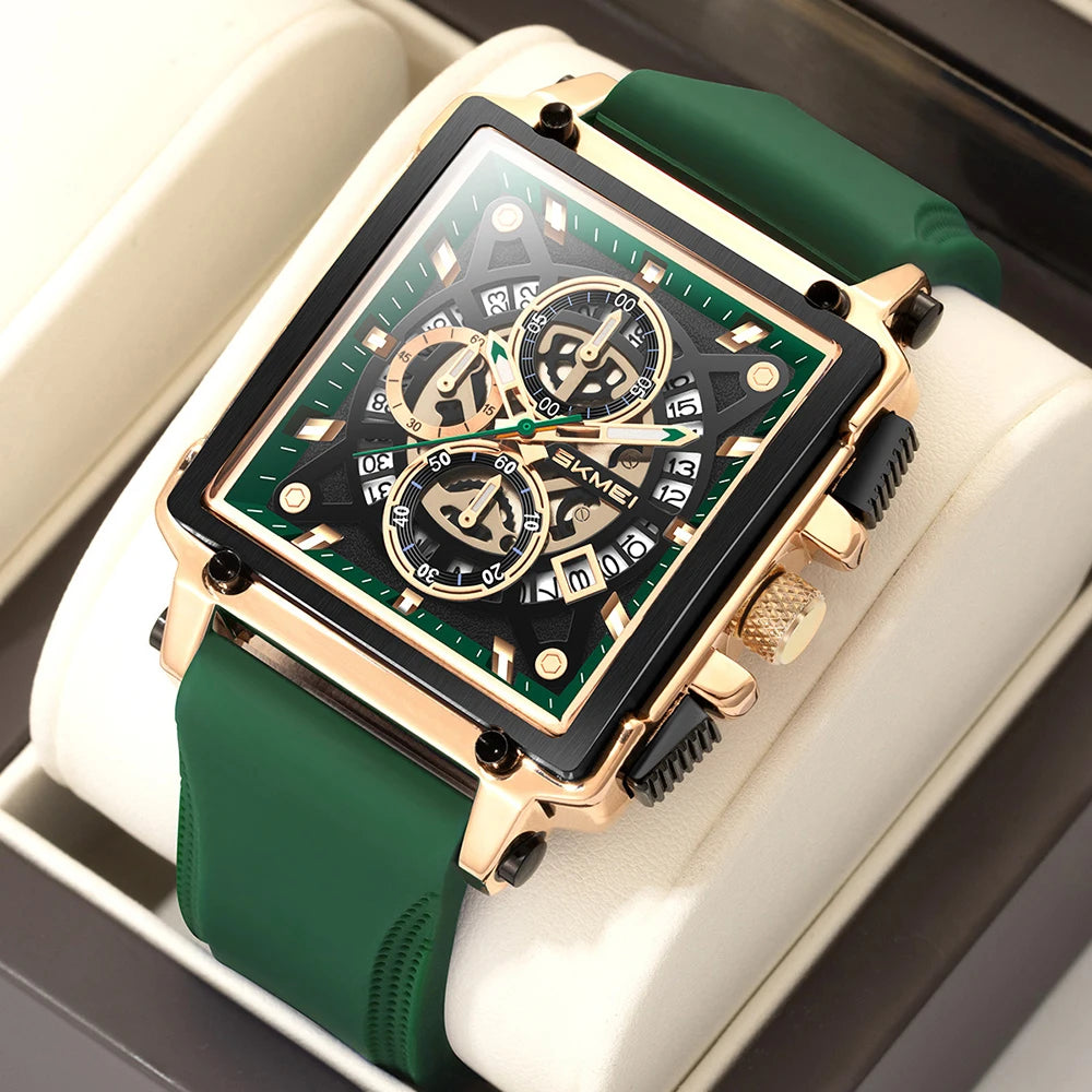 Reloj deportivo para hombre, relojes rectangulares únicos con esfera grande, bandas de silicona de cuarzo informales, relojes de pulsera con fecha automática