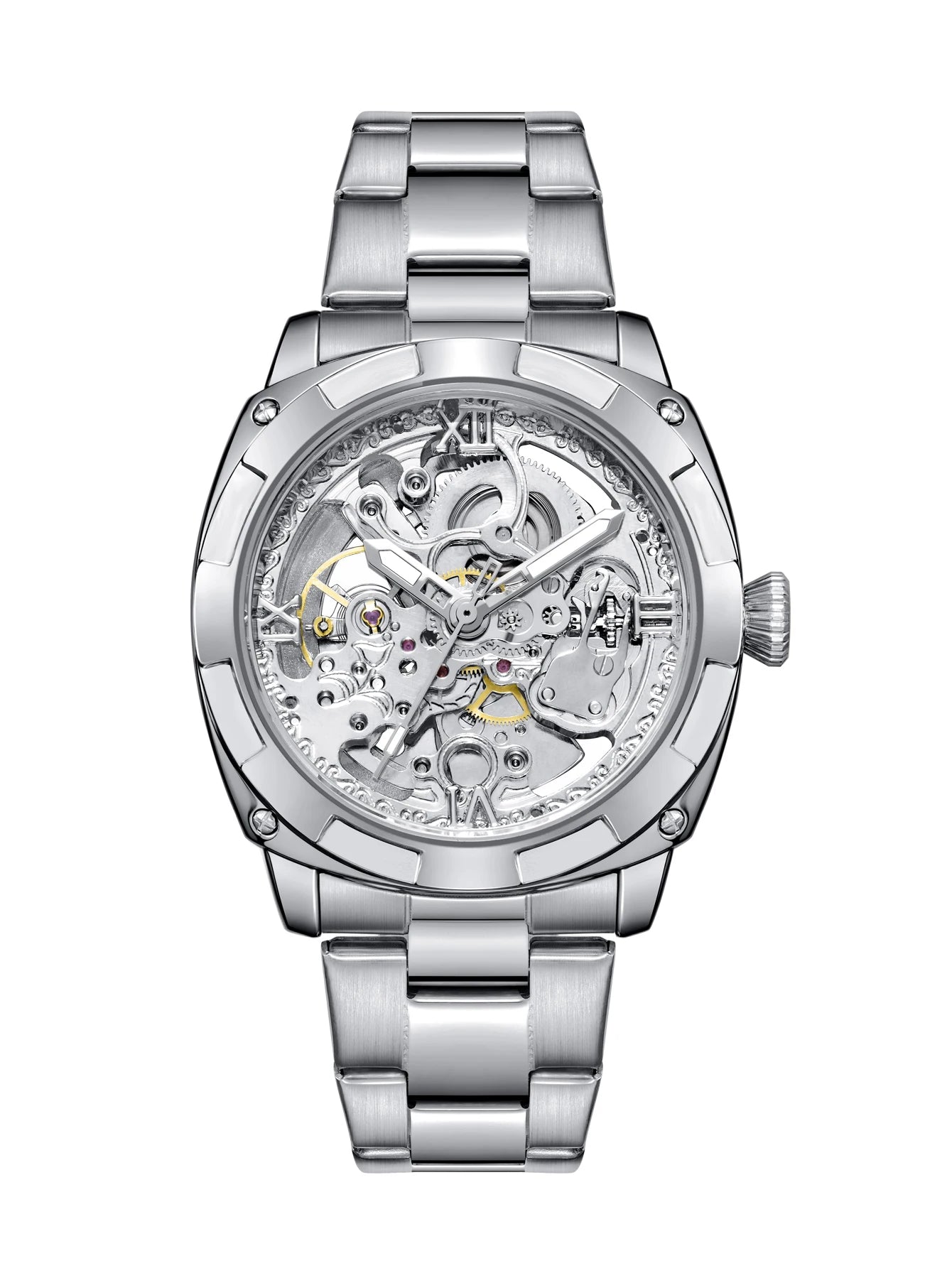 LONGLUX 2025New reloj mecánico automático para hombre, relojes de lujo, esqueleto resistente al agua, reloj de regalo de acero inoxidable al por mayor para negocios