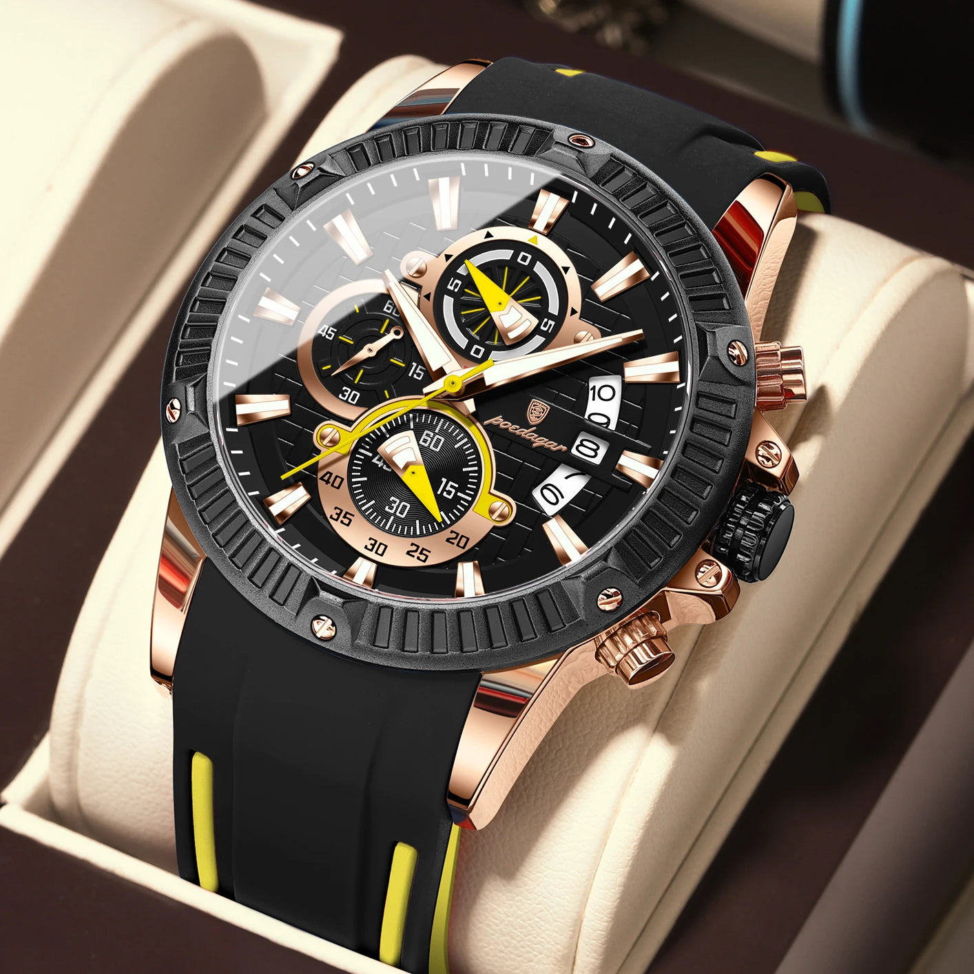 Reloj POEDAGAR de lujo para hombre, correa de silicona, cronógrafo con fecha, reloj de pulsera para hombre, relojes deportivos militares luminosos resistentes al agua de cuarzo para hombre