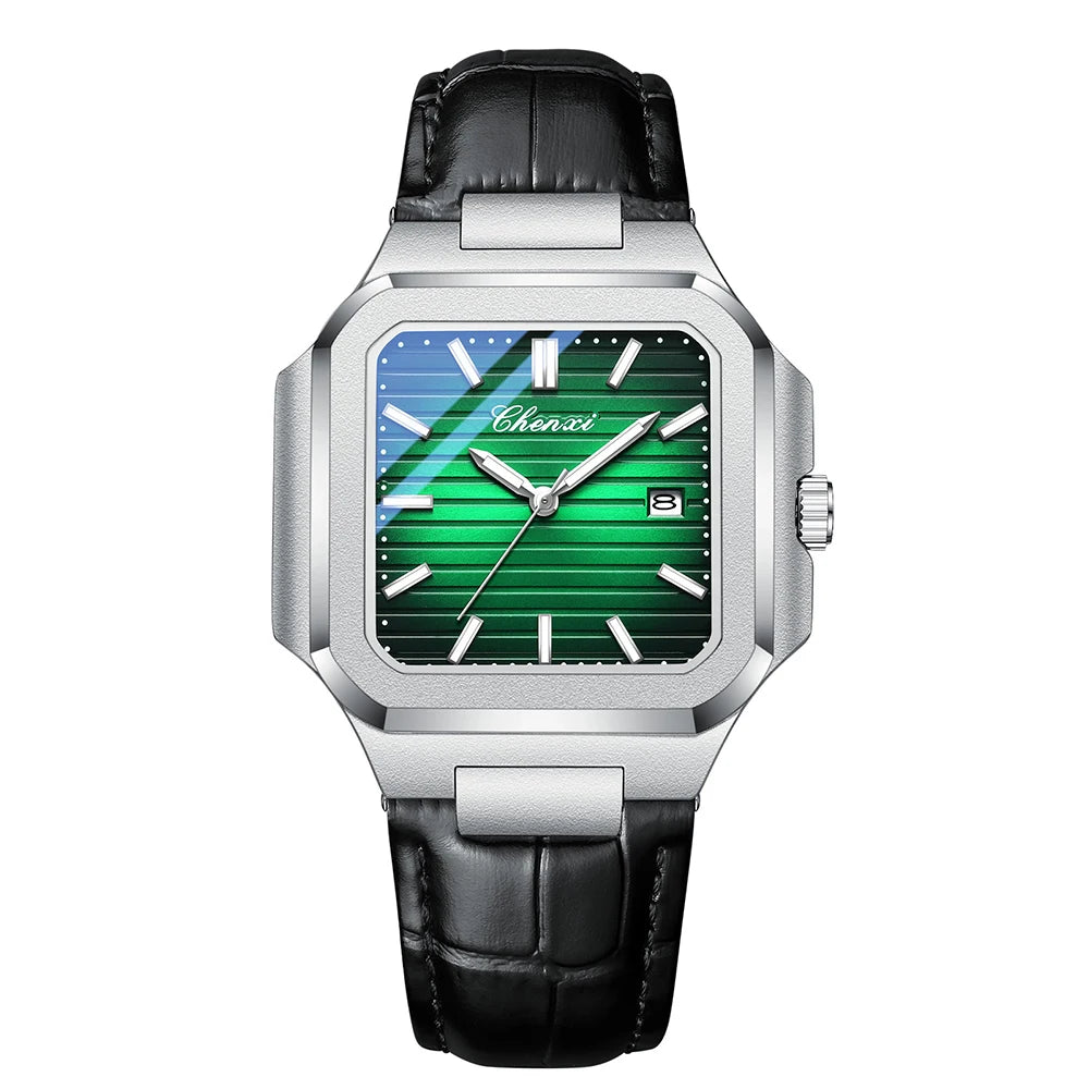 Marca CHENXI, relojes para hombre, reloj de pulsera de cuarzo de cuero, reloj luminoso resistente al agua, reloj cuadrado para hombres, regalos informales de negocios