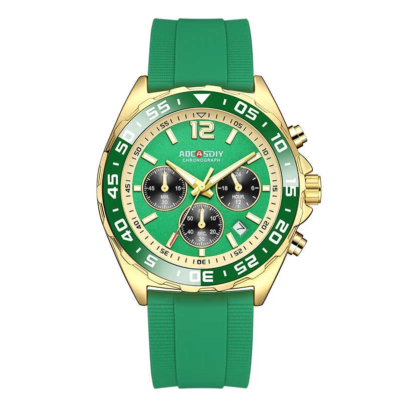 Reloj de cuarzo para hombre, cronógrafo con revestimiento dorado, movimiento japonés, esfera negra y verde