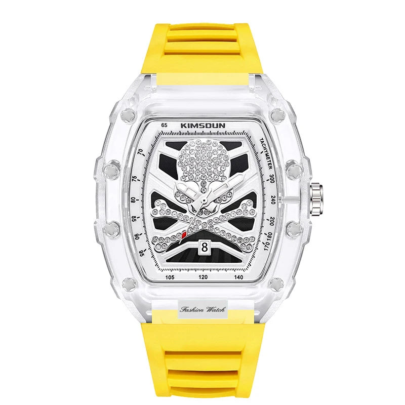 UTHAI-reloj deportivo de cuarzo para hombre, cronógrafo con forma de cubo de vino, Calavera personalizada, transparente, a la moda