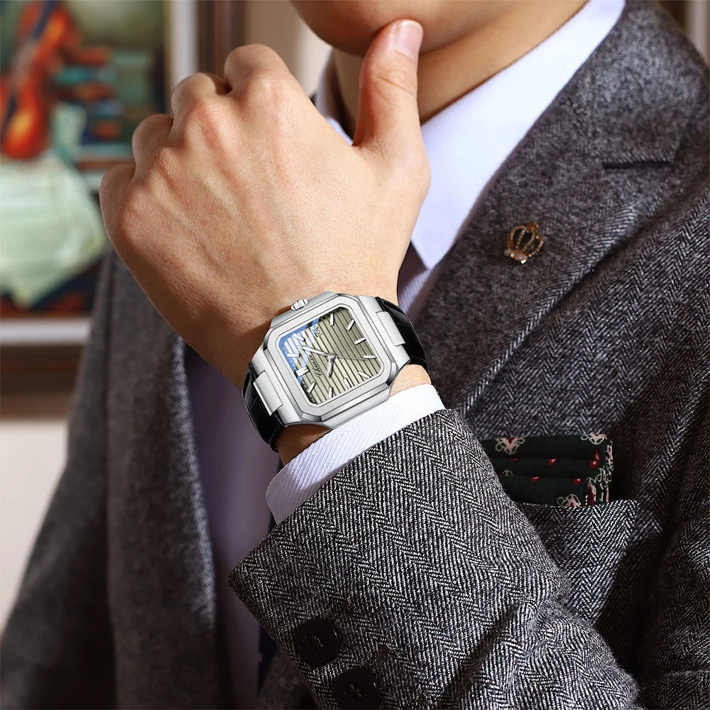 Marca CHENXI, relojes para hombre, reloj de pulsera de cuarzo de cuero, reloj luminoso resistente al agua, reloj cuadrado para hombres, regalos informales de negocios