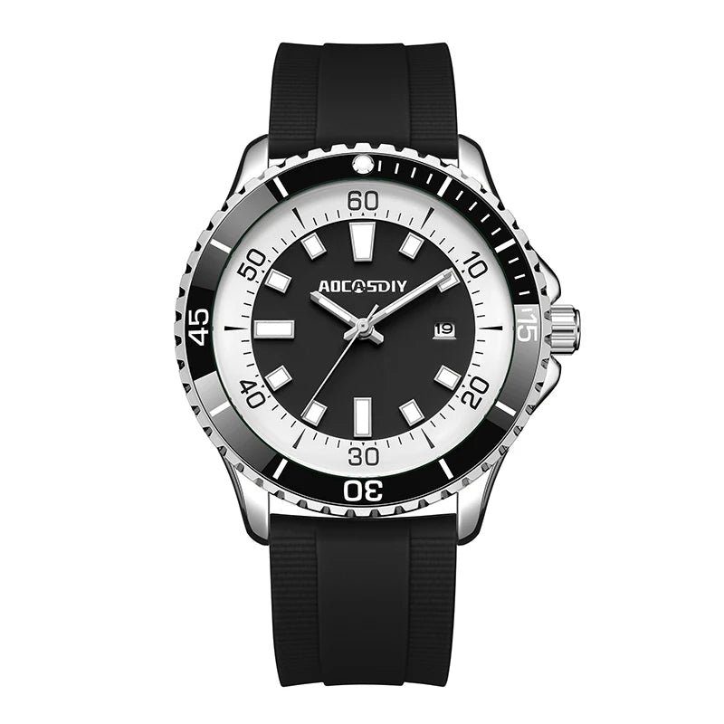 Reloj de pulsera deportivo para hombre, cronógrafo con correa de silicona, resistente al agua, luminoso, para buceo
