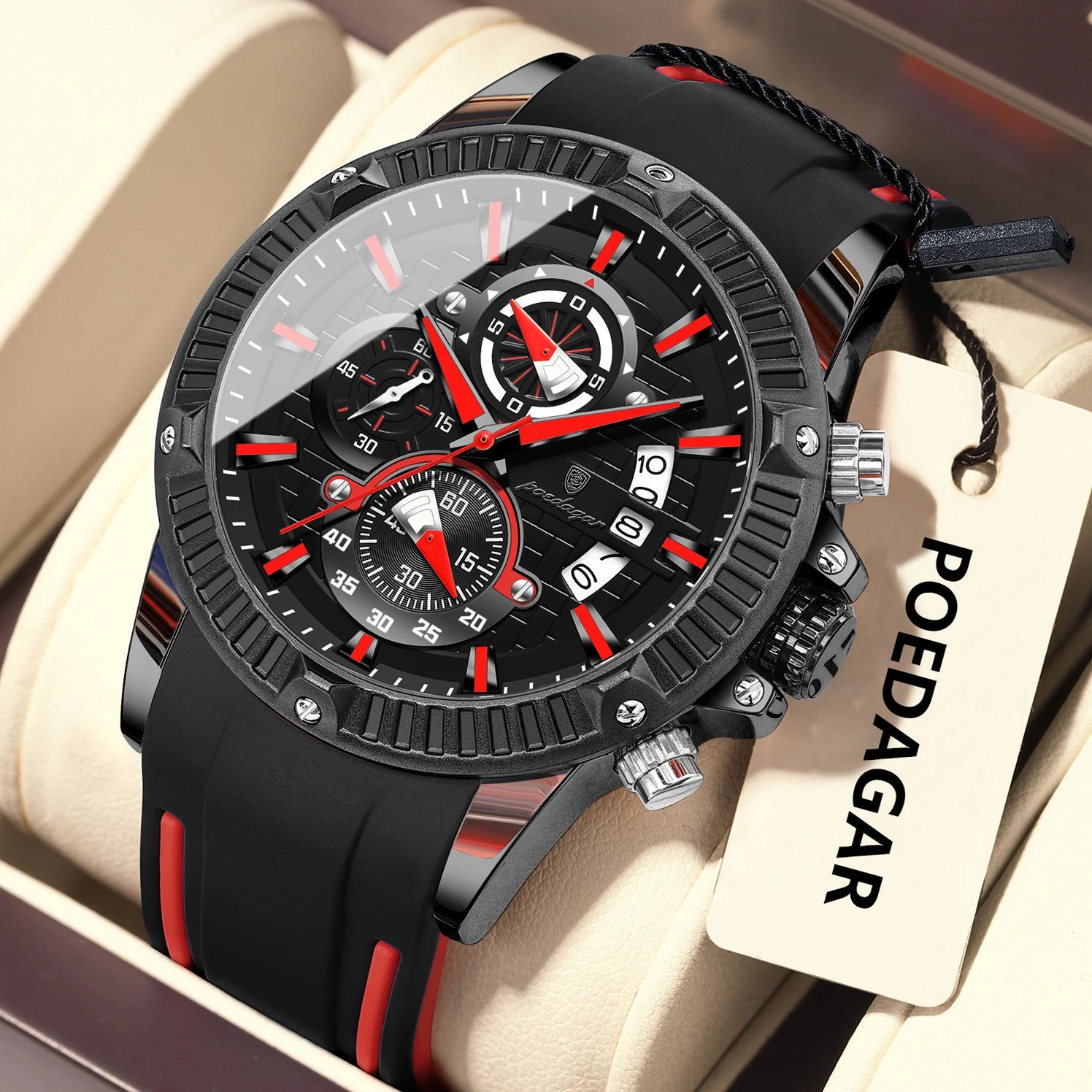 POEDAGAR, reloj de pulsera a la moda para hombre, cronógrafo con fecha, reloj luminoso resistente al agua para hombre, correa de silicona, relojes deportivos de cuarzo para hombre