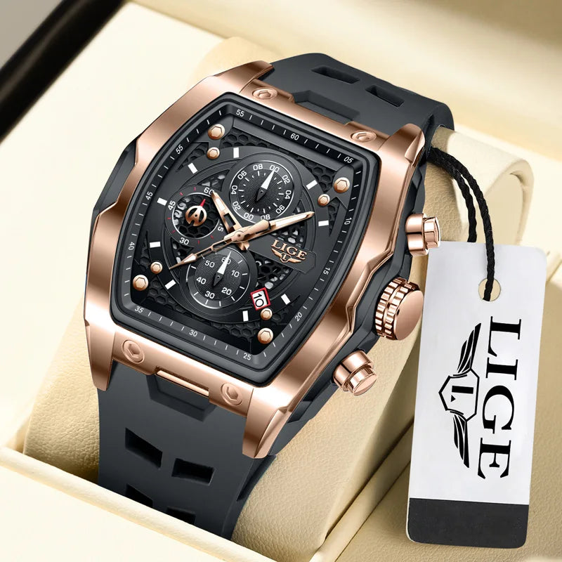 Reloj Masculino LIGE para hombre, reloj de pulsera de cuarzo resistente al agua de lujo, cronógrafo luminoso con fecha, reloj deportivo de silicona, relojes para hombre