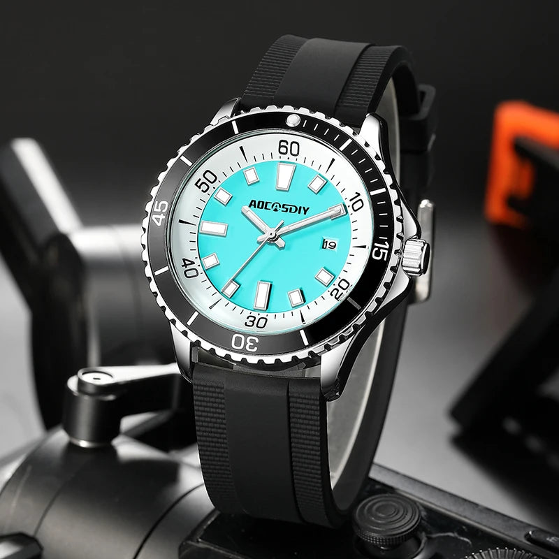 Reloj de pulsera deportivo para hombre, cronógrafo con correa de silicona, resistente al agua, luminoso, para buceo