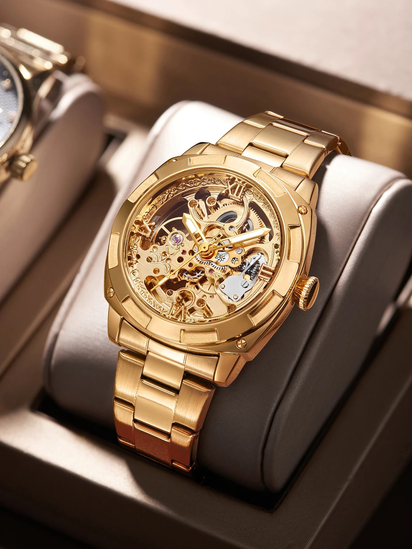 LONGLUX 2025New reloj mecánico automático para hombre, relojes de lujo, esqueleto resistente al agua, reloj de regalo de acero inoxidable al por mayor para negocios