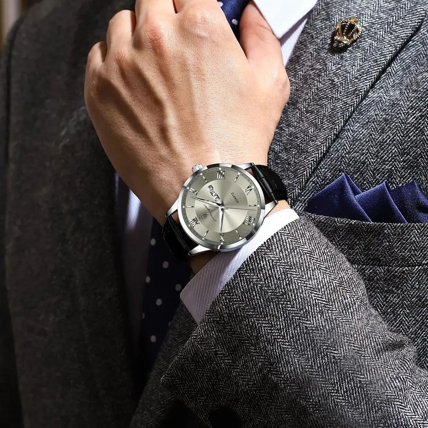 Reloj POEDAGAR de lujo para hombre, Reloj deportivo militar de cuero para hombre, Reloj de cuarzo resistente al agua luminoso con fecha y semana, Reloj para hombre + caja