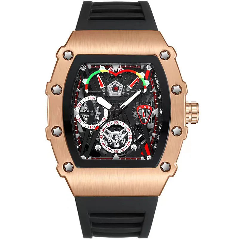 Reloj UTHAI CQ309 a la moda para hombre, reloj de cuarzo con luz nocturna resistente al agua, calendario, cubo de vino, correa de silicona, relojes para hombre