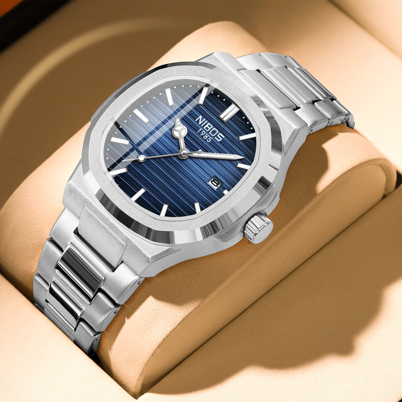 Relojes NIBOSI para hombre, relojes militares analógicos de cuarzo y acero inoxidable para hombre, reloj de pulsera con fecha automática y diseño de moda resistente al agua
