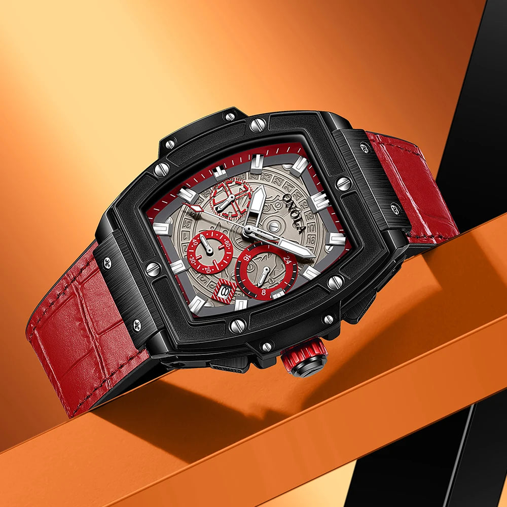 ONOLA-reloj de cuarzo deportivo multifuncional para hombre, cronógrafo de lujo con correa de cuero auténtico, resistente al agua, nuevo, 2024