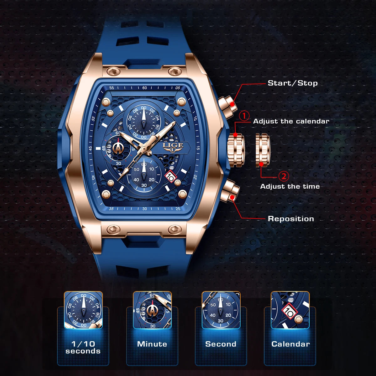 Reloj Masculino LIGE para hombre, reloj de pulsera de cuarzo resistente al agua de lujo, cronógrafo luminoso con fecha, reloj deportivo de silicona, relojes para hombre