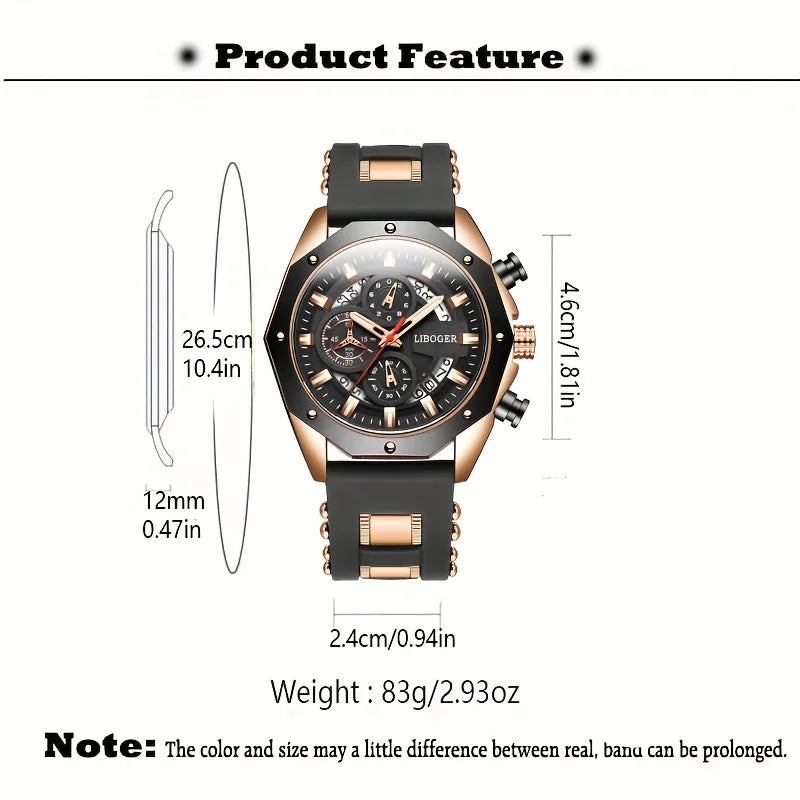 Reloj deportivo de silicona de negocios para hombres, moderno y popular, reloj de pulsera de cuarzo con esfera grande y calendario automático de alta gama para hombres.