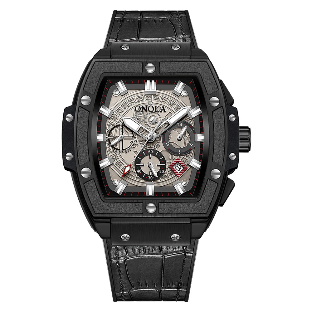 ONOLA-reloj de cuarzo deportivo multifuncional para hombre, cronógrafo de lujo con correa de cuero auténtico, resistente al agua, nuevo, 2024