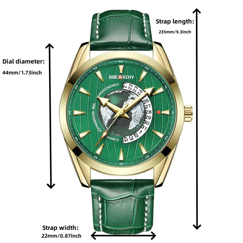 AOCASDIY, relojes de lujo para hombre, nueva moda, reloj de pulsera creativo de cuarzo tierra, reloj deportivo de cuero para hombre, reloj Masculino