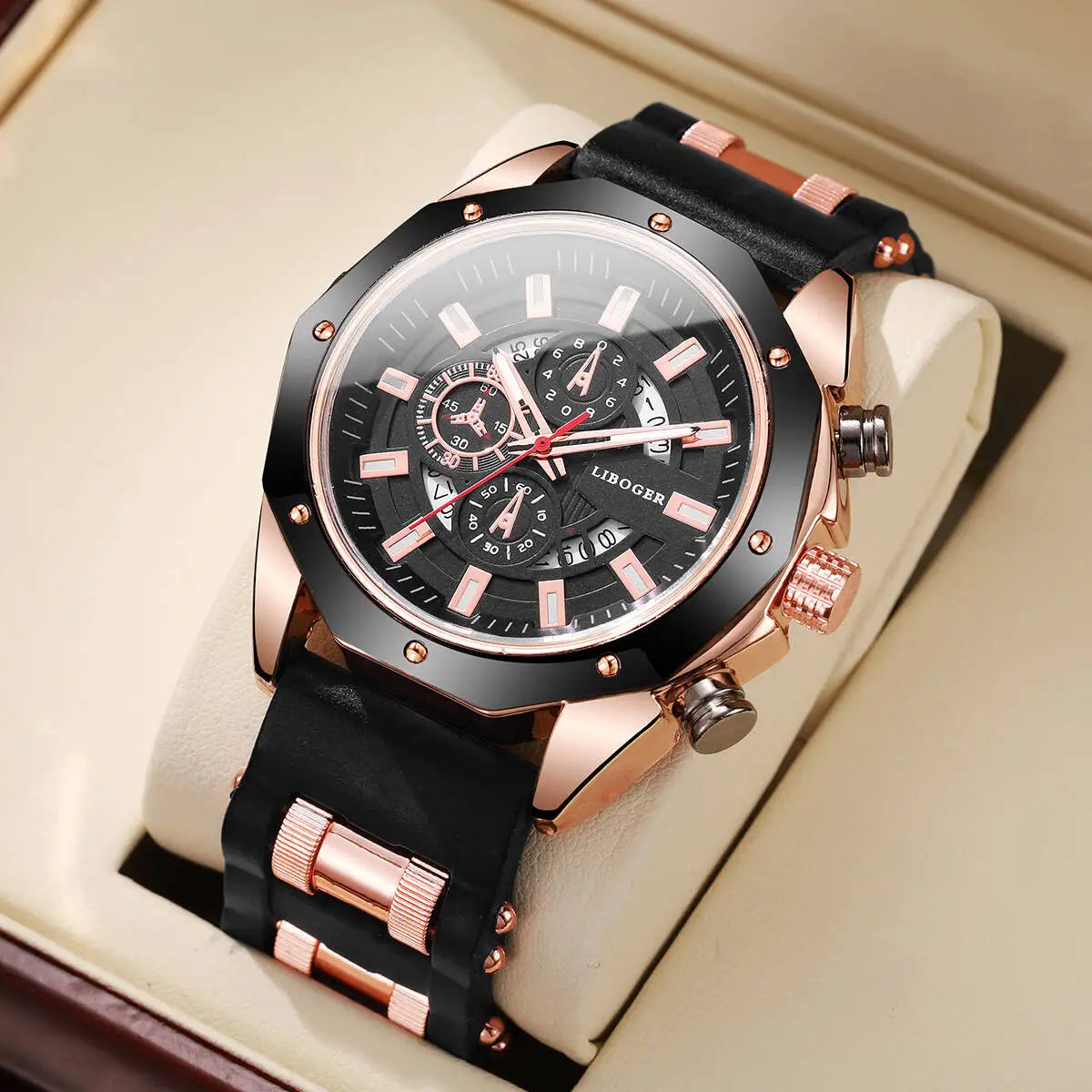 Reloj deportivo para hombre, cronógrafo de cuarzo con correa de silicona a la moda, con calendario de Fecha
