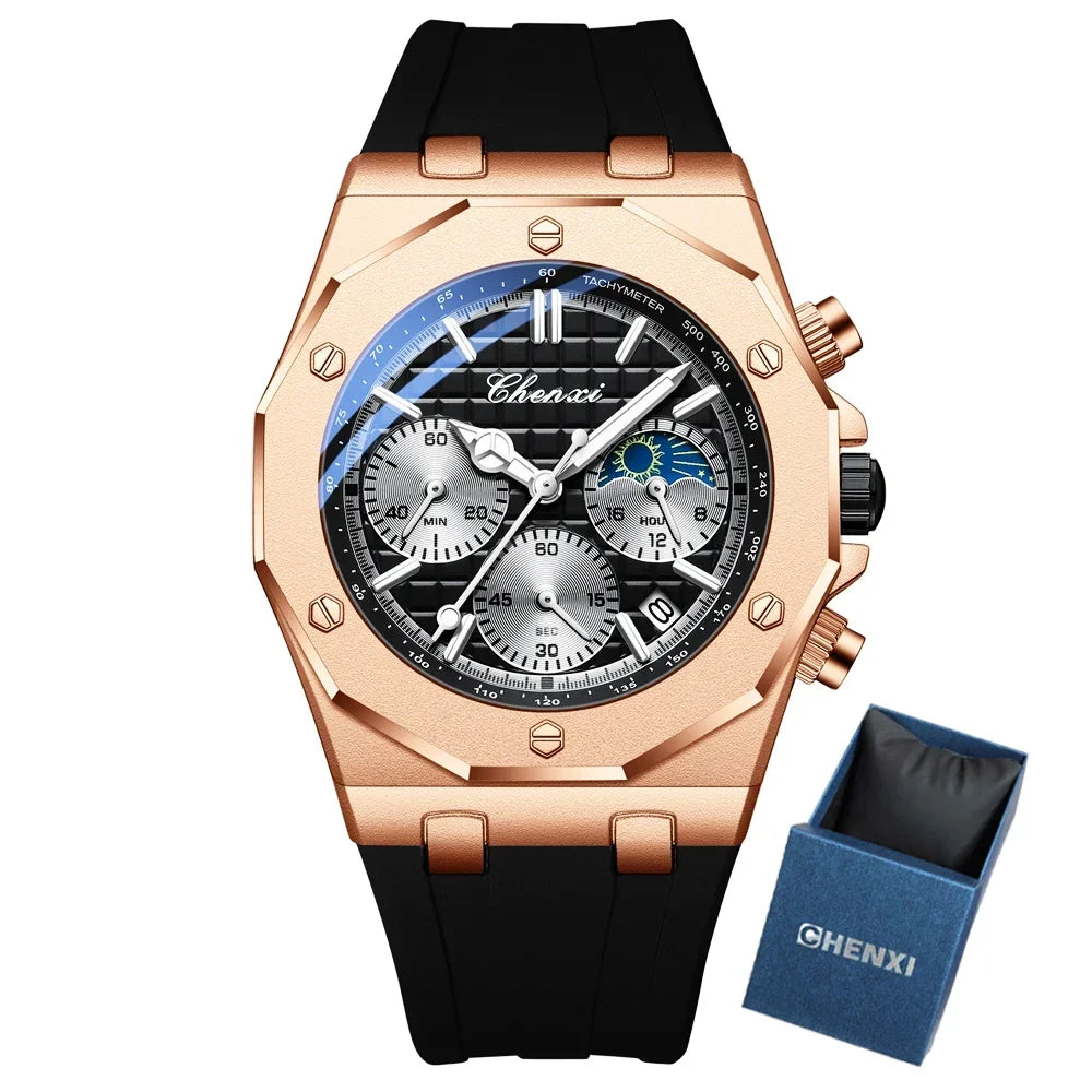CHENXI 968 relojes de lujo para hombre, relojes de pulsera deportivos a la moda, cronógrafo masculino de cuarzo, reloj de silicona para hombre, reloj luminoso Masculino