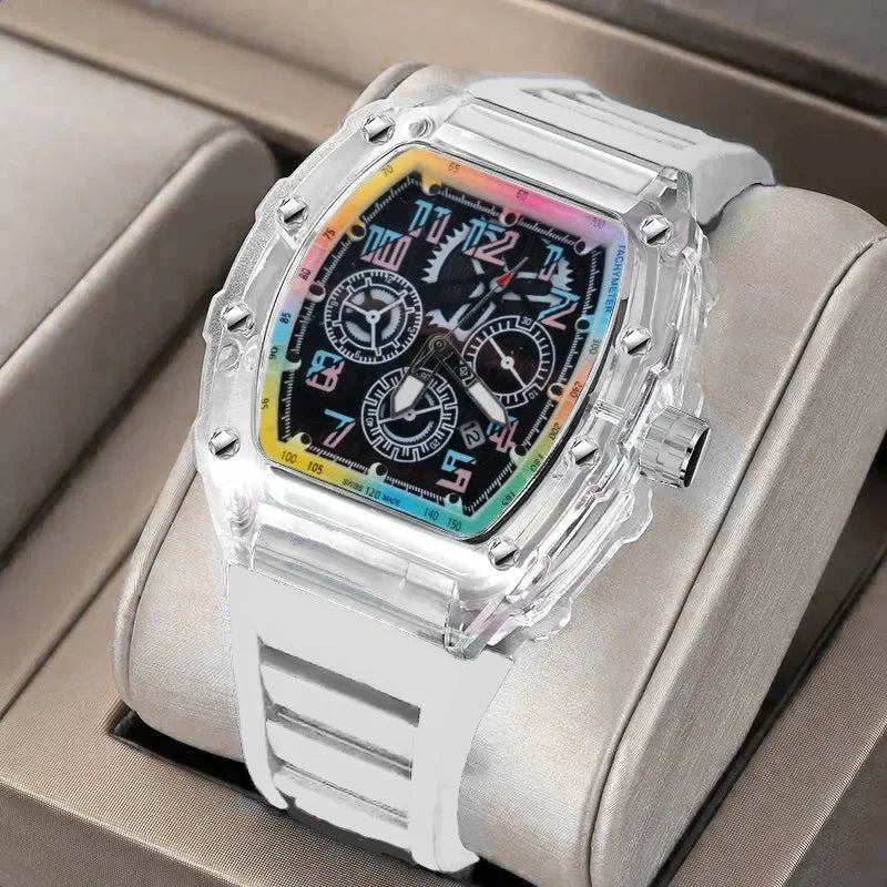 Reloj de pulsera de cuarzo para hombre de tendencia de lujo, reloj masculino para hombre, relojes luminosos transparentes coloridos