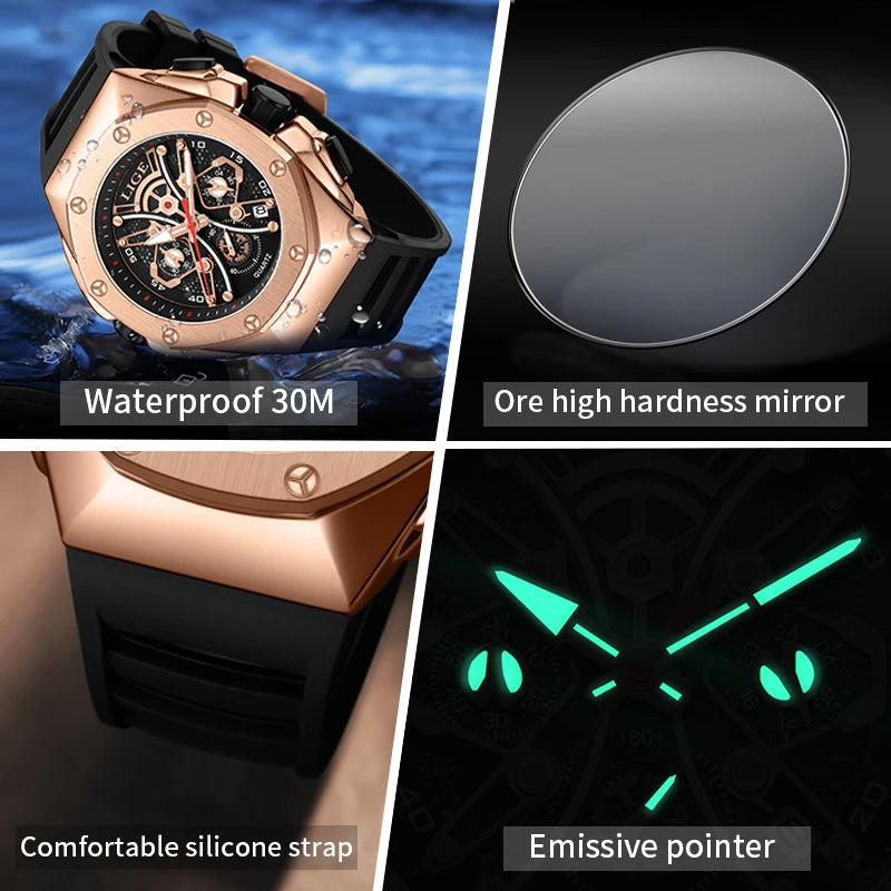 Reloj LIGE, nuevo Reloj de lujo para hombre, relojes de cuarzo para hombre, Reloj luminoso resistente al agua para hombre, Reloj de pulsera deportivo con cronógrafo y fecha