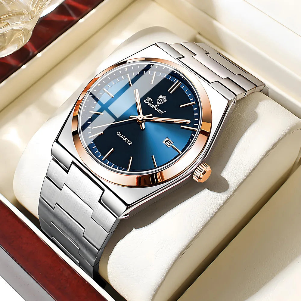 Reloj UTHAI para hombre, marca de lujo ligera, calendario de acero inoxidable, resistente al agua, reloj de cuarzo de moda para ocio y negocios para hombre